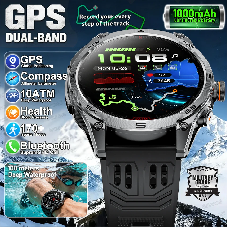 

2026 New Ultra Original 10ATM Waterproof GPS Smart Watches Man Rugged Compass Military 170+ Sports HD Bluetooth Call Smart Watch