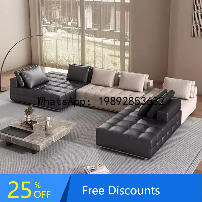 YFY Genuine Leather Sofa Italian  Style for Small and Large Apartments, Villa Client  Sofa, Modern Straight Row Leather Sofa