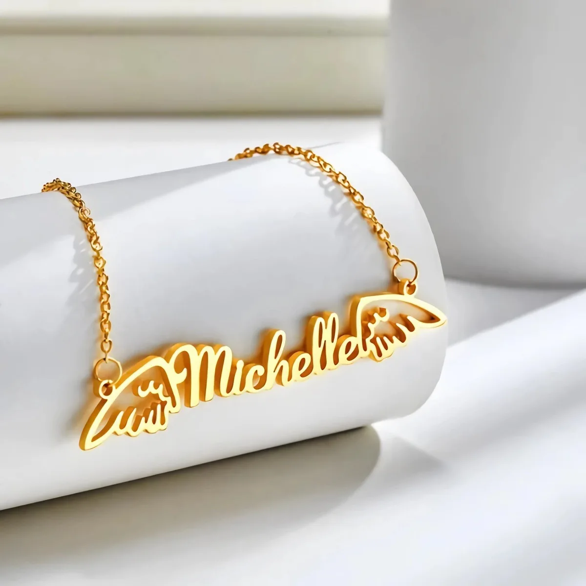 

LOVE&NAME New Personalized Custom Stainless Steel Name Necklace for Women Double Wings Letter Pendant Birthday Gift Jewelry