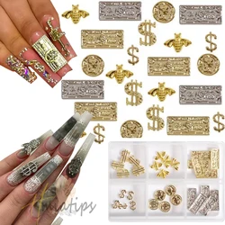 1box 3D Money Cartoon Nail Charms Luxury Dollars Rhinestones Jewelry Diamond Nail Art Manicure Tips Salon Decoration Tool
