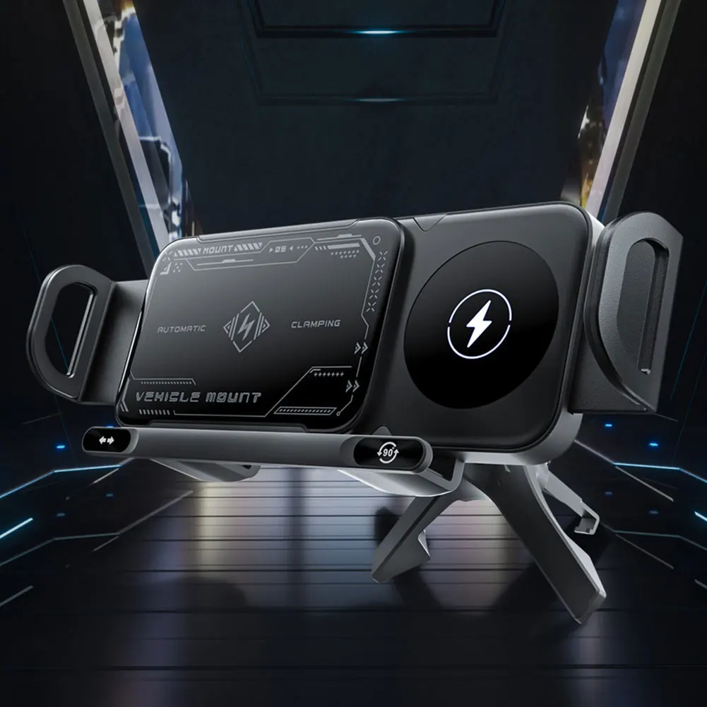 15W Car Wireless Charger Dual Coil Fold Screen Phone Holder Touch Rotation Phone Mount for Smartphone/Pad/Foldable Phone/Tablet image 2