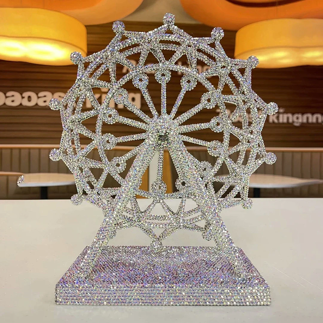 

Sparkling Rhinestone Ferris Wheel Rotatable Handmade Metal Ferris Wheel Home Decoration Bling Figurine Miniatures Creative Gift