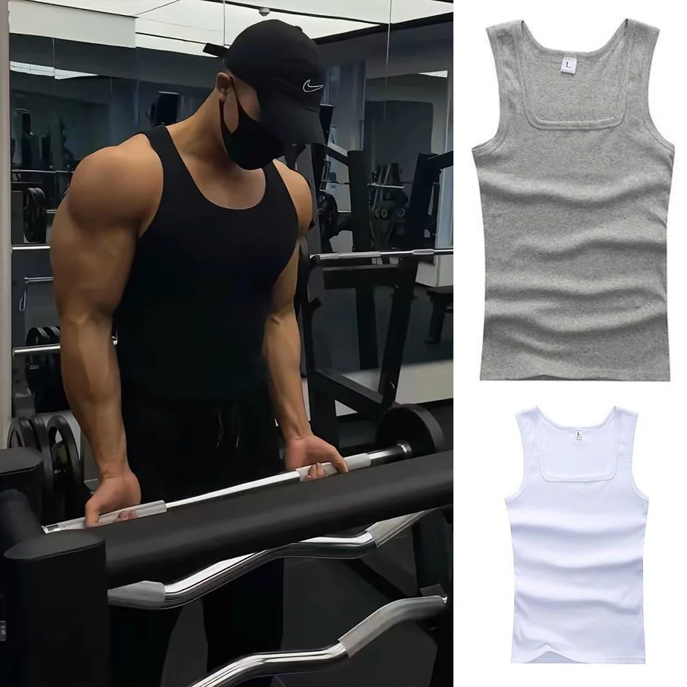 

2024 Hot Black White Sleeveless Fitness T-shirts Men Clothing Tank Tops Casual Bodybuilding Vest Male Top Cotton Plus Size Vests