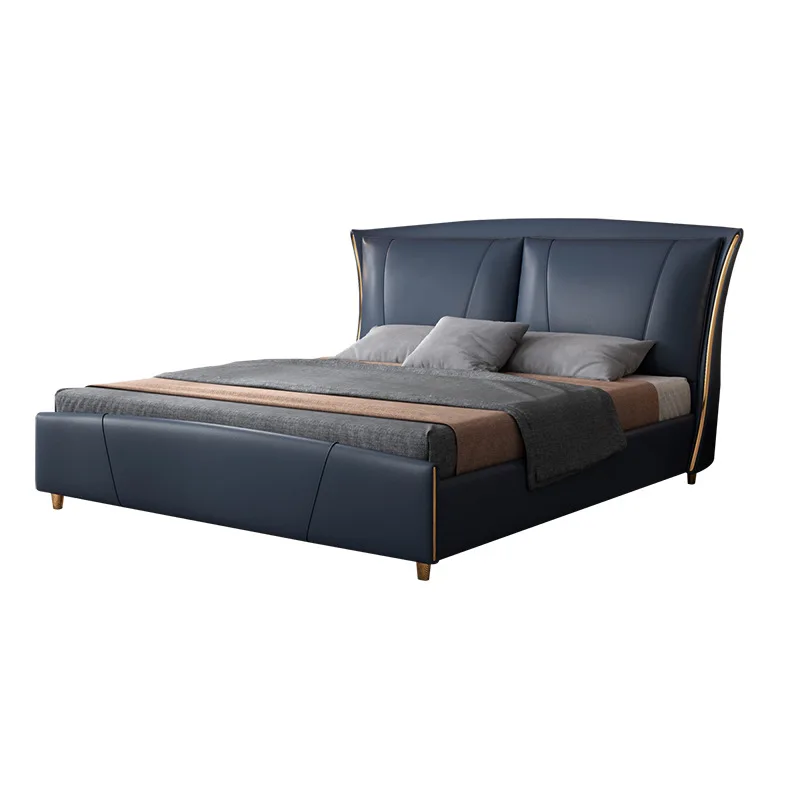 

American Modern Leather Bed Post-Modern Leather Art Double Bed 1.8