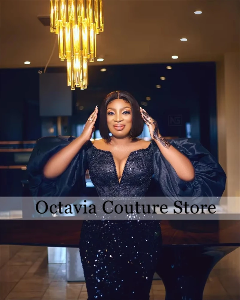 Aso Ebi zwarte pailletten avondjurken Afrikaanse kraal 2024 verjaardag luxe jurk mouw O hals formele jurk op maat