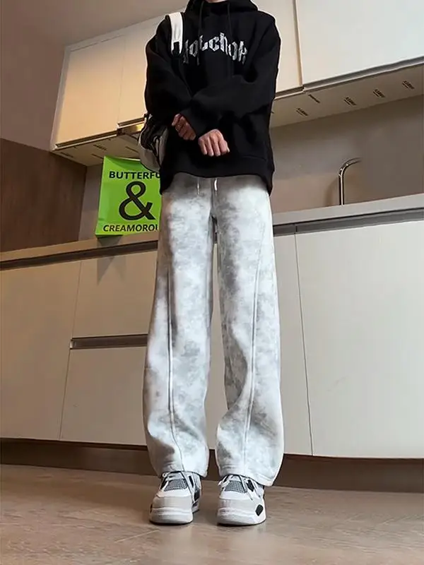 

Extended Length Casual Spor Men's ey Trousers Autumn Winter High Rise Straight Leg Wide Leg Pants Anti-Wrinkle Treaent