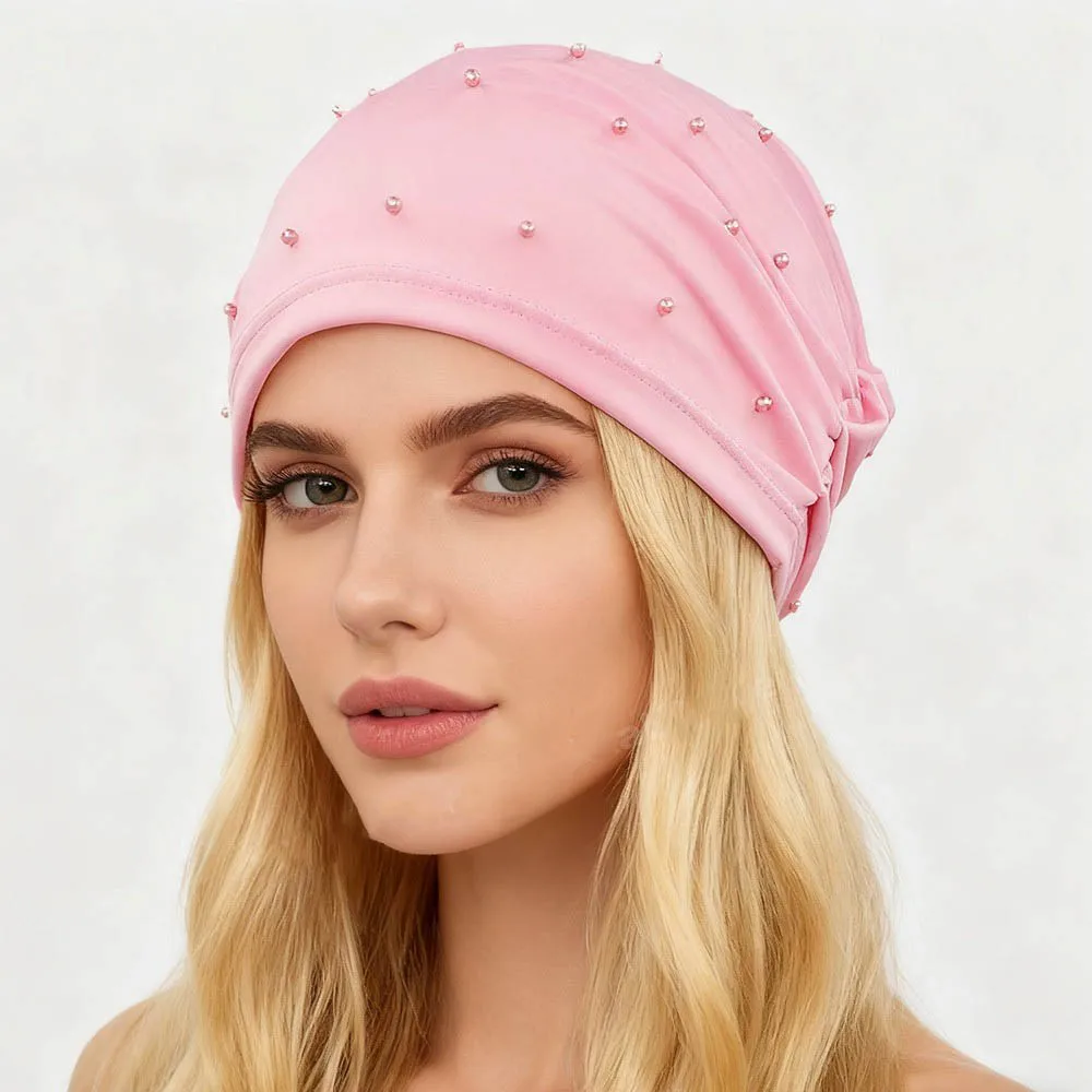 Women Bandanas Girl Bead Design Skullies Beanie Turban Head Wrap For Hair Loss Cap Headwear Chemo Lady Rural Female M91202