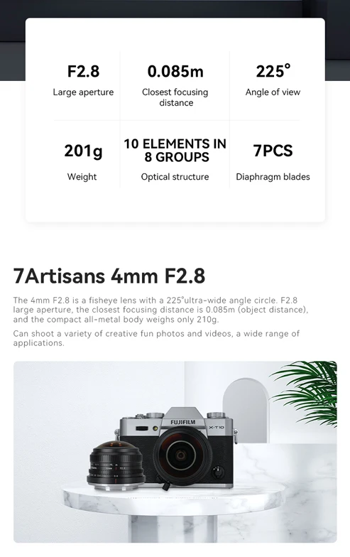7artisans 4mm F2.8 APS-C Kreisförmiges Fisheye-Objektiv mit Manueller Fokussierung für Sony E A6700 ZV-E10 II Fujifilm X X-T5 X-T50 X-S20 GH7 M43 – Detail 2