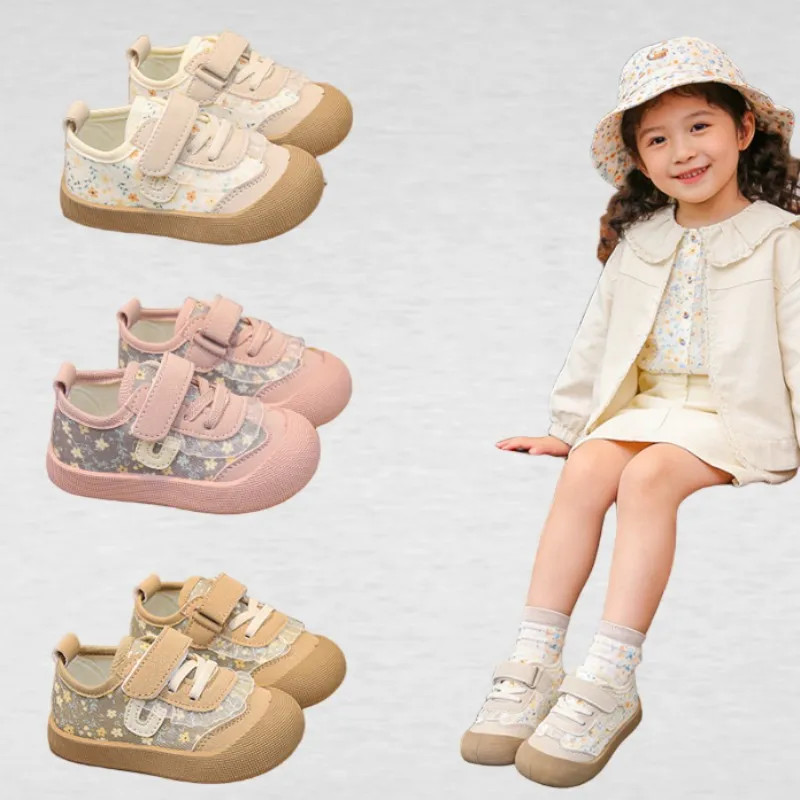 

Повседневная обувь с цветочным узором для девочек, новая весенне-осенняя обувь для прогулок для малышей, дышащая модная противоскользящая спортивная обувь для мальчиков и девочек