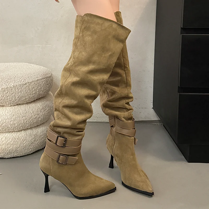 

High Boots for Women Sexy High Heels Pointed Toe Shoes 2025 Pumps New Chelsea Boots Designer Over The Knee Party Woman Booties