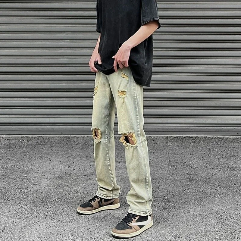 남성용 포켓 진, 한국 패션 레귤러 코튼 워싱 하라주쿠 스택드 디자이너 고스 저렴한 XS 럭셔리 남성 카우보이 팬츠