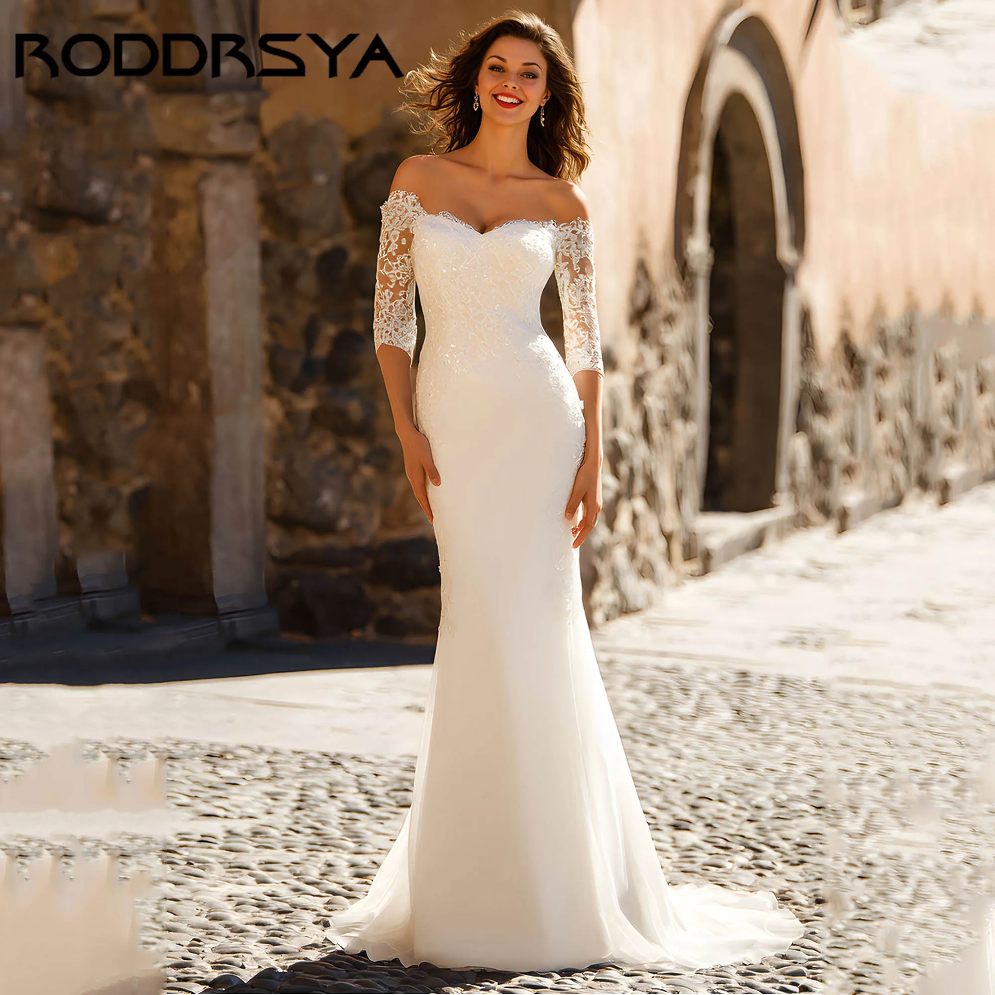 RODDRSYA 오프 숄더 아플리케 인어 웨딩 드레스 백리스 스위트하트 우아한 신부 드레스 튤 베스티도 데 노비아 맞춤 제작