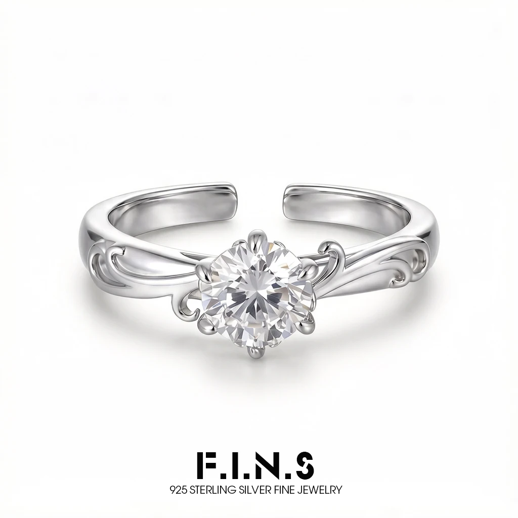 

F.I.N.S Luxury Wedding Ring 925 Sterling Silver Unique Zircon Side Stone Design Certificated Bridal Rings Women Fine Jewelry