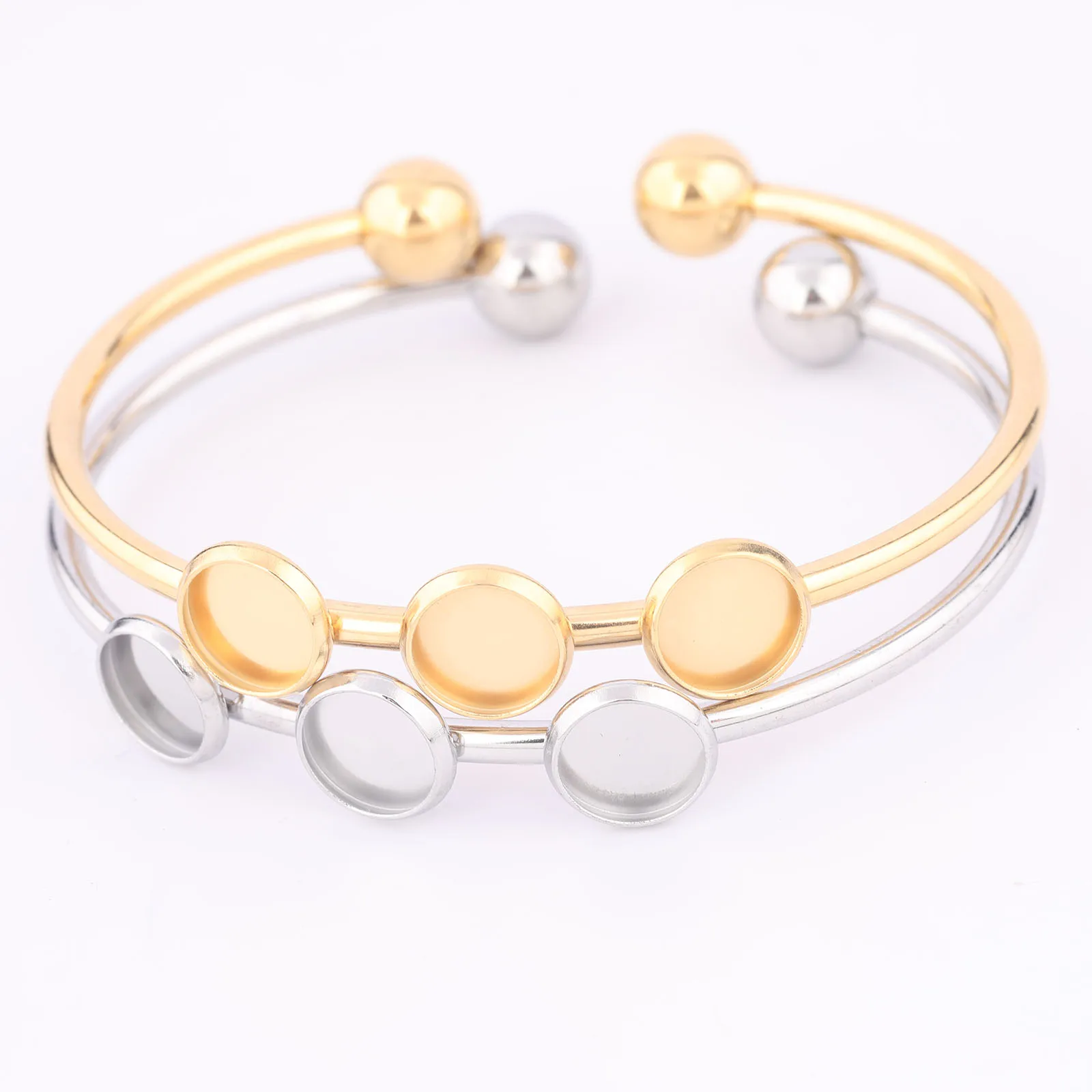 

5pcs Stainless Steel 55mm Cuff Bracelet Base Blanks Diy Bendable Gold Plated 8mm Cabochon Bangle Bezel Settings Diy Findings