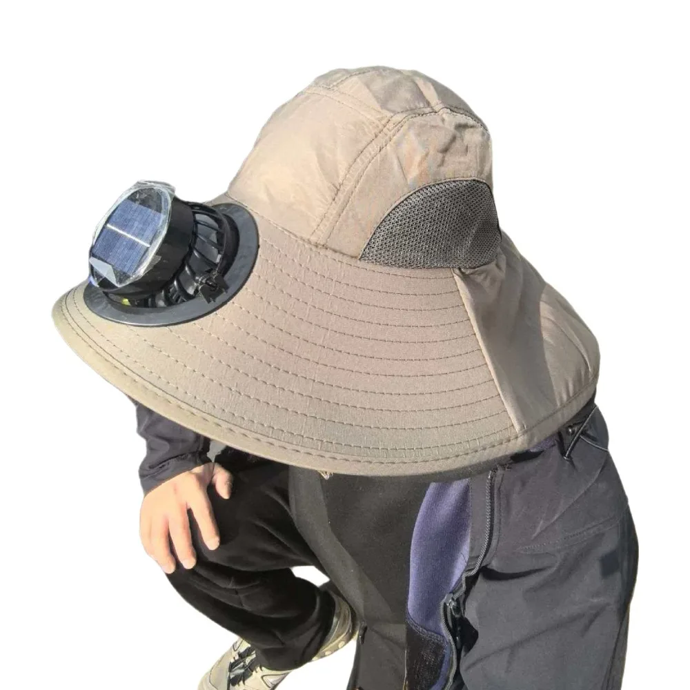 Breathable Solar Fan Hat UV Protection Strong Wind Sun Hat with Fan Wide Brim Lightweight Summer Fan Visor Cap Outdoor Travel