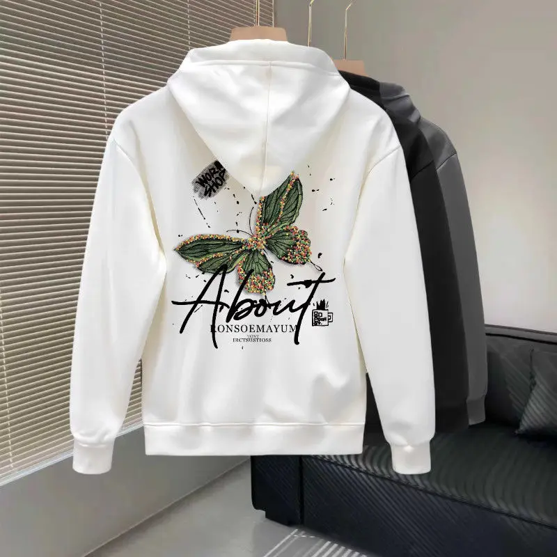 

New Autumn Winter National Trend Butterfly Printed Hooded Sweatshirt Men Casual Versatile Pullover Long-sleeved Jacket Trendy