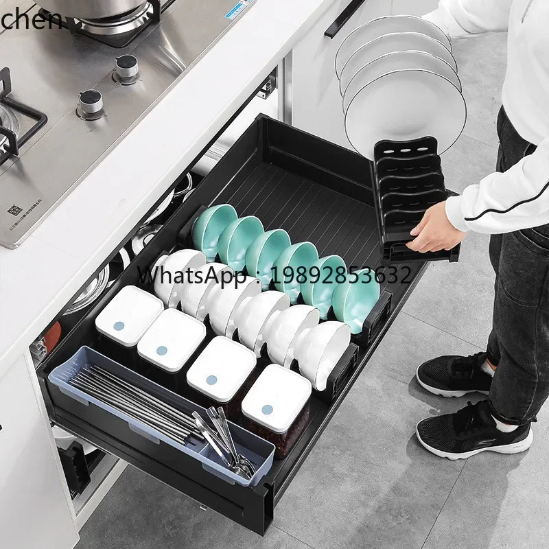 b18 Pull Basket Kitchen Cabinet Bowl Basket Three-Layer Drawer Type Buffer Bowl Dish Basket Storage