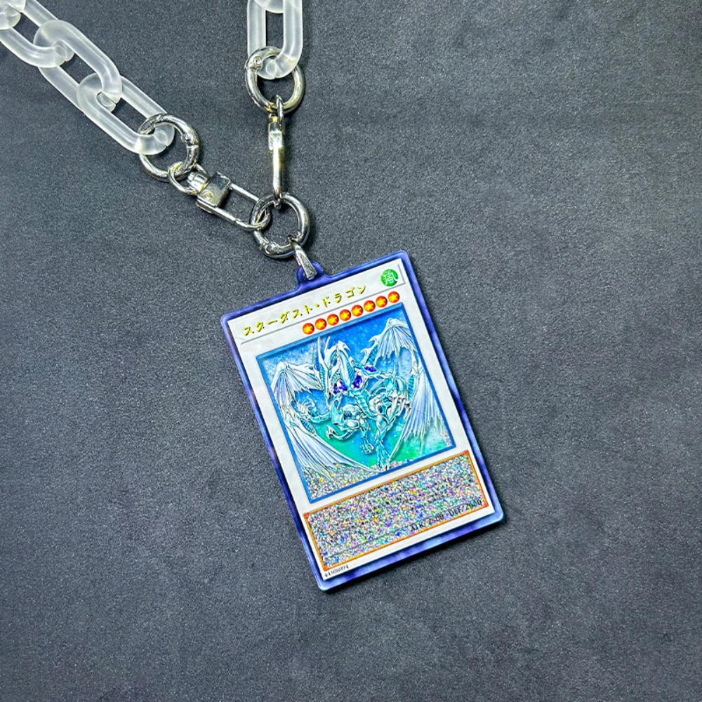 Diy Self Made Yu-Gi-Oh! Stardust Dragon Millennium Puzzle Flowing Sand Card Keychain Pendant Necklace Anime Card Gift Toy