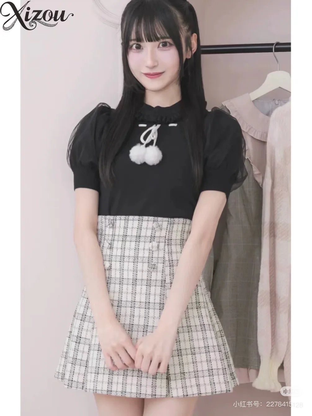 

Women's Summer Elegant Pleated Tweed Kawaii Above Knee Mini Skirt Fashion Japanese Style Girls Casual High Waist Skirts