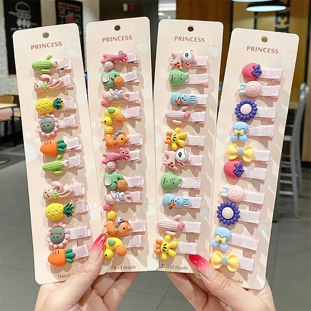 10PCS Colorful Plastic Children Hair Clips Fruit Flower Shape Hair Accessory Barrettes Hairstyle Duckbill Clip Girl