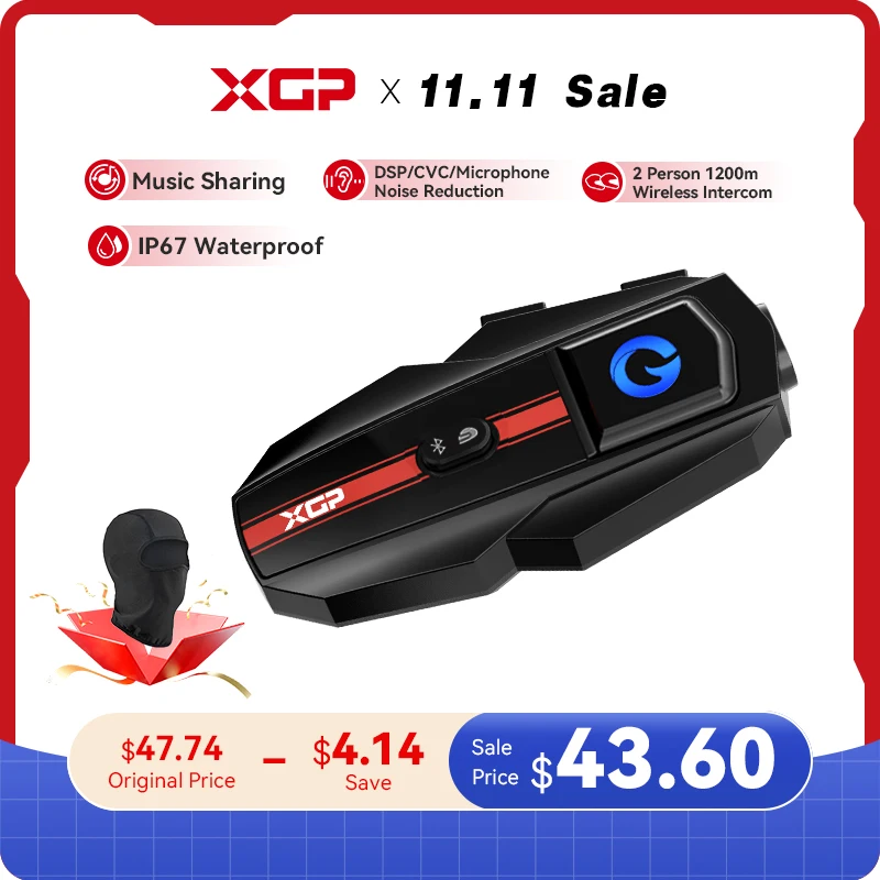 

2024 New XGP Motorcycle Bluetooth Headset Helmet Wireless Bluetooth Hands-free Communication Up to 2 Riders Intercom with 1000M