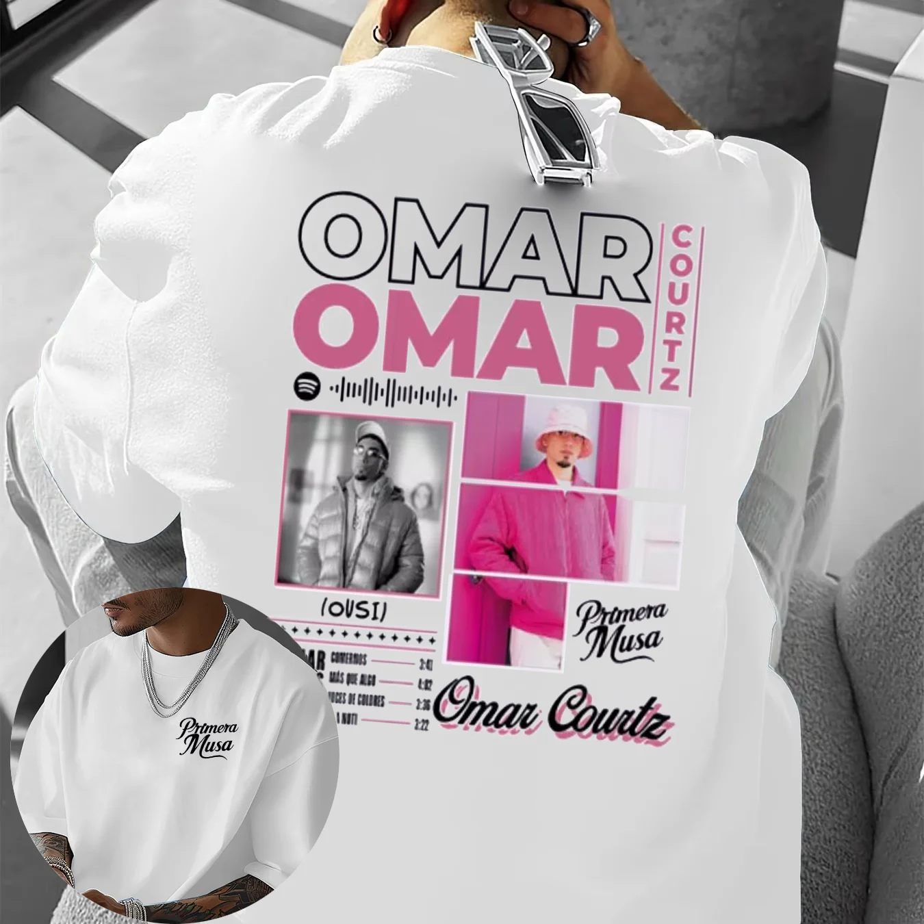 Rapero Omar Courtz Primera Musa álbum 2025 verano 100% Camiseta estampada de algodón puro hombres mujeres suelta High Street Hip Hop música Pop