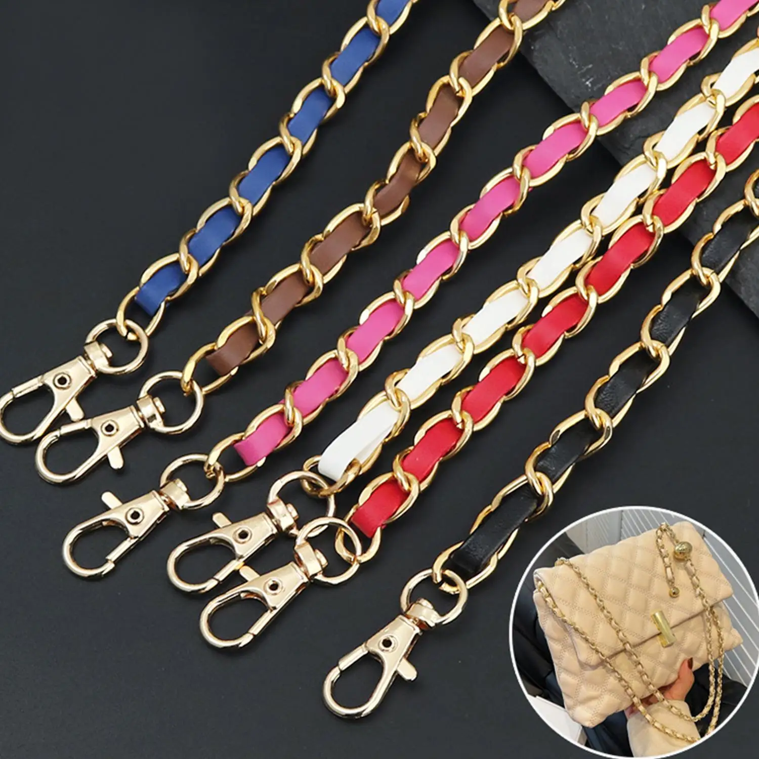 

1PC 120cm PU Leather Bag Chain Fashion Bag Strap For Women Crossbody Bag Strap Detachable Replacement DIY Bag Handle Chain