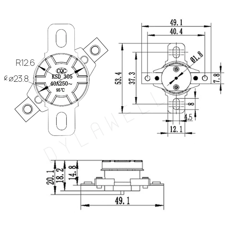 Picture 5: KSD305 250V 40A 50C60C 95C 100C 125C Automatic Reset Normal Closed Temperature Control Switch for Instant electric water heater