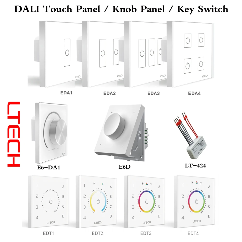 LTECH DALI調光タッチパネル EDA1 EDA2 EDA3 EDA4 EDT1 EDT2 EDT3 EDT4 キースイッチ LT424 ノブパネル E6D E6-DA1 バス電源供給