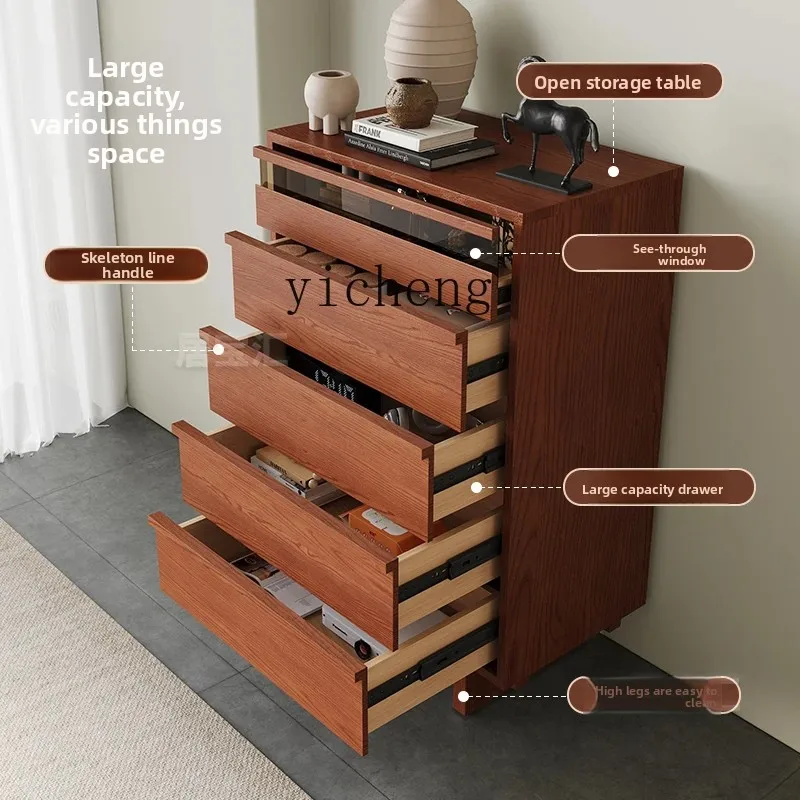 

TQH retro style chest of drawers, solid wood against the wall, simple household entrance, living room bedroom storage cabinet