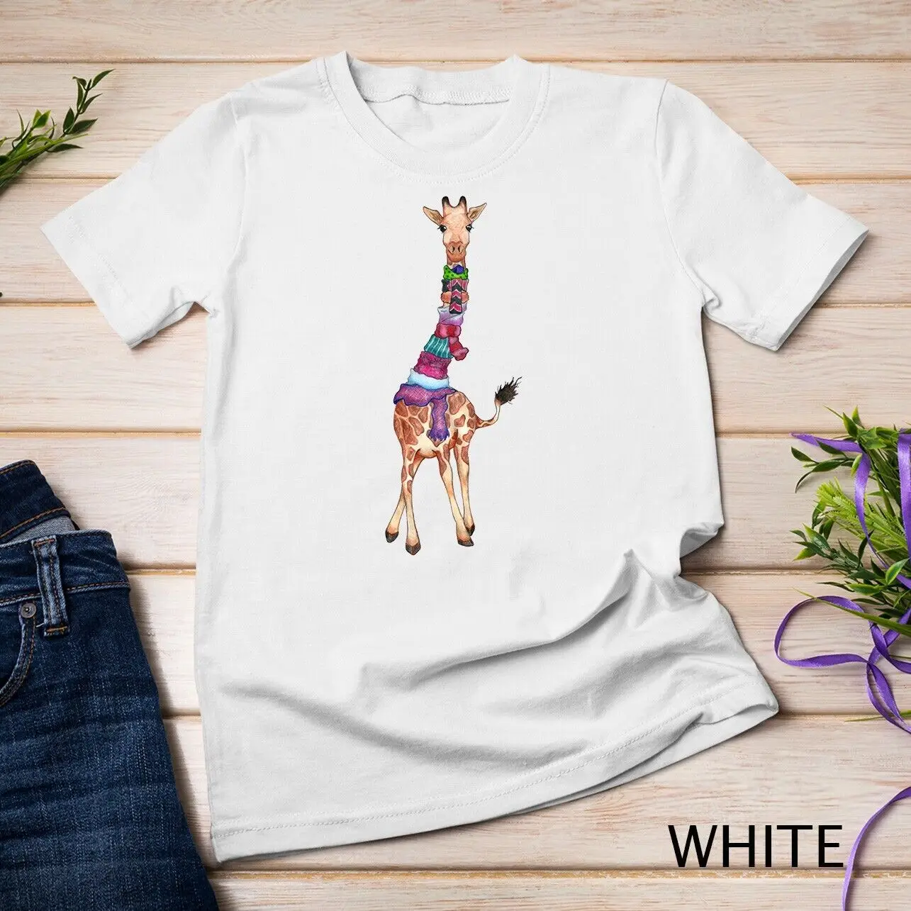 Cute Christmas Scarf Giraffe Unisex T-shirt