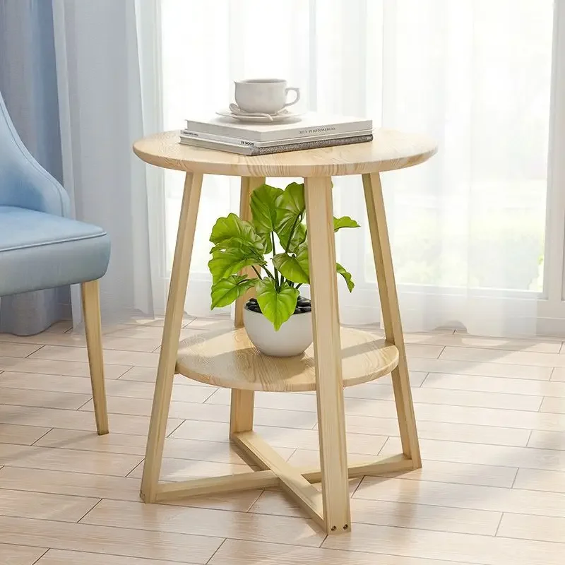 

Nordic Small Round Coffee Table Solid Wood Bedside Table Sofa Side Japanese Living Room Side Table Study Simple