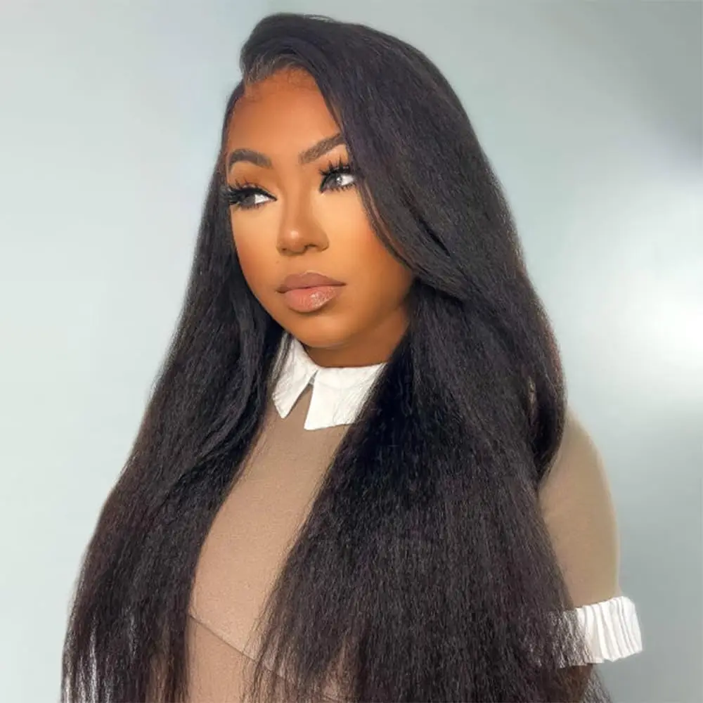 

6x4 HD Lace Pre Cut Glueless Wig Kinky Straight Human Hair Lace Front Wigs Pre Plucked Invisible Knots Wear and Go Yaki Straight