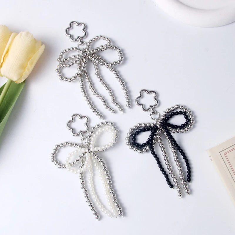 

1PC Bag Pendant Beautiful Bowknot Charm With Imitation Pearl Beaded Ornament DIY Keychain Phone Chain Jewelry Making