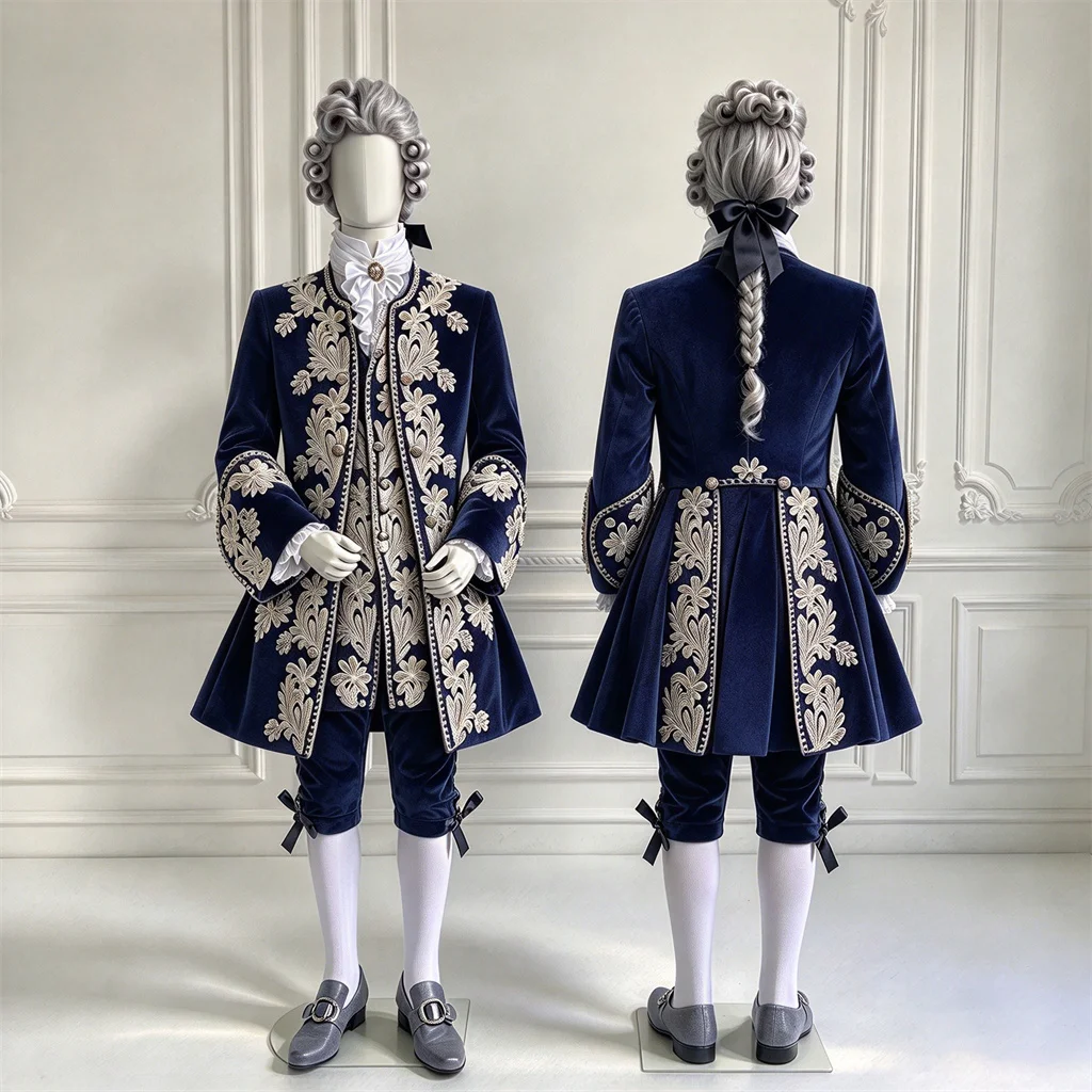 Traje de corte para hombre de la época rococó y barroca, traje noble victoriano, conjunto de uniforme bordado, atuendo para fiesta de boda barroca