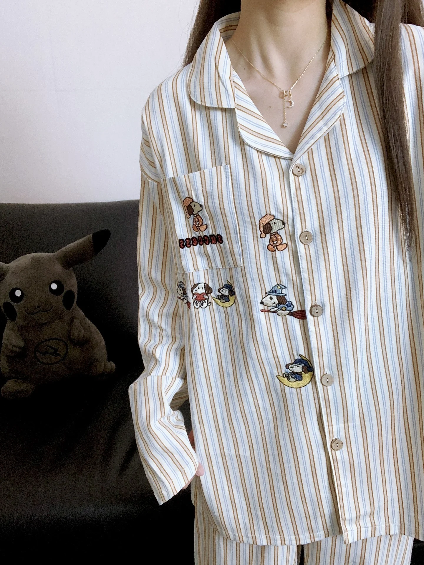 

Женский комплект домашней одежды из чистого хлопка в полоску с длинными рукавами и длинными брюками, милый комплект с мультяшным принтом, весна-осень, новинка