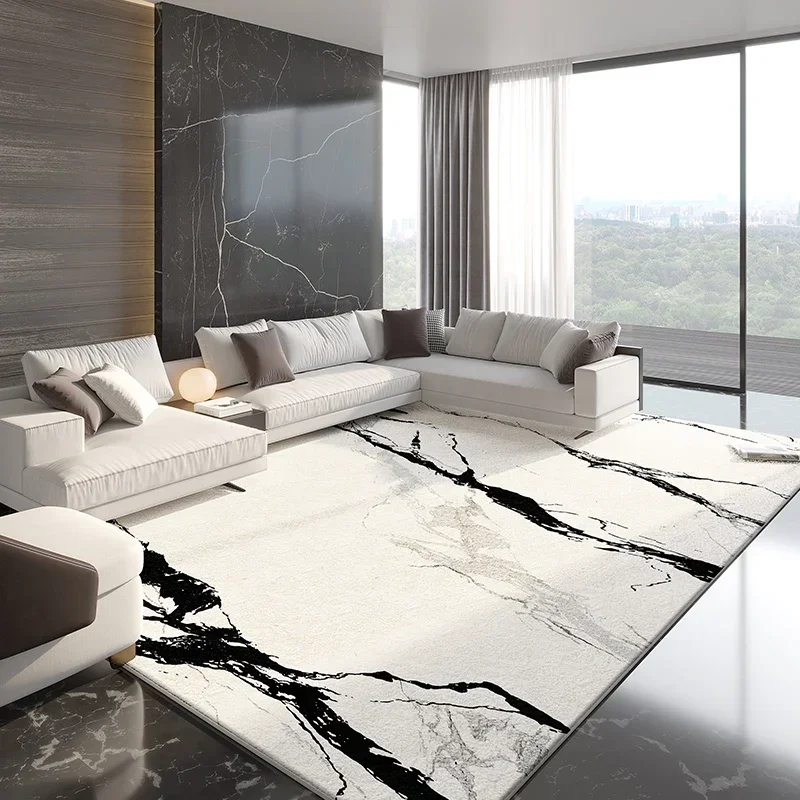 French Style Carpets for Living Room Black White Minimalist Plush Carpet Fluffy Soft Bedroom Decor Thicken Rug Luxury Lounge Mat