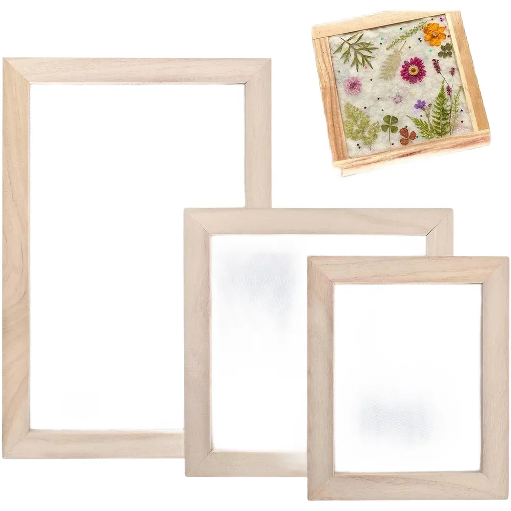 Wooden Paper Making Frame Set 3 Pieces for DIY Handmade Crafts with Various Frame Sizes for Traditional Paper Art