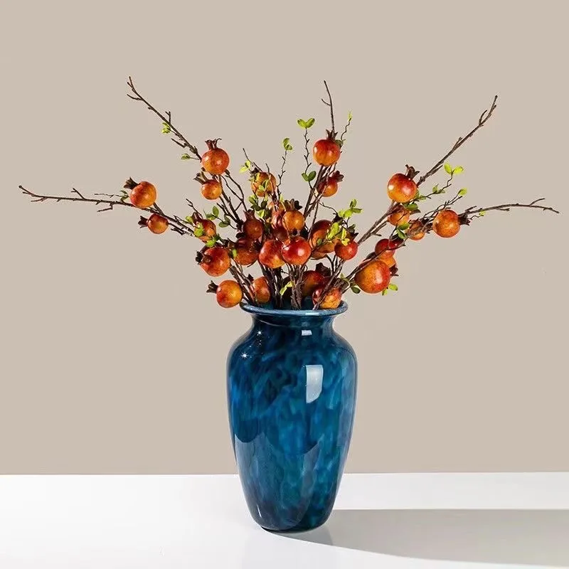 Modern, Luxurious And Retro Chinese Floor-standing Peacock Blue Glass Vase For Home Decoration