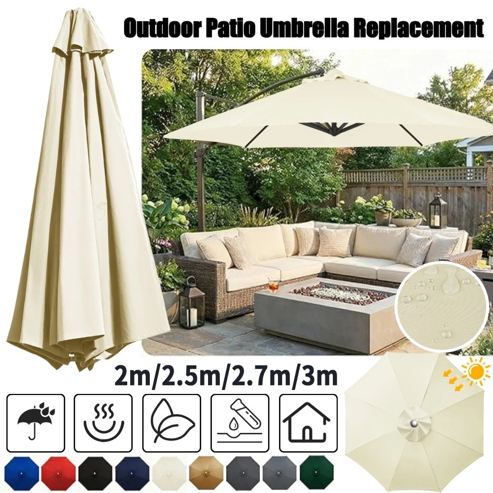 Tonnelle de rechange 8 baleines pour parasol de terrasse, imperméable, pour marché extérieur, jardin, remplacement de la toile supérieure de parasol extérieur