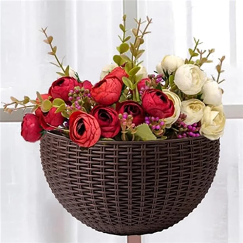 

AB08-серый большой настенный полукруглый цветочный горшок с имитацией ротанга в европейском стиле, ленивый цветочный горшок, прочный, простой в установке