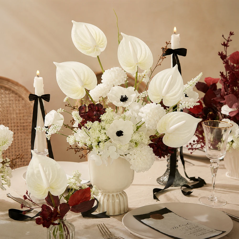 6 Stück Künstliche Anthurium-Lilien-Blumen für Vasenfüllung Innenraum-Dekoration Festival-Party-Deko Braut-Hochzeits-Arrangements Blumenstrauß – Detail 4