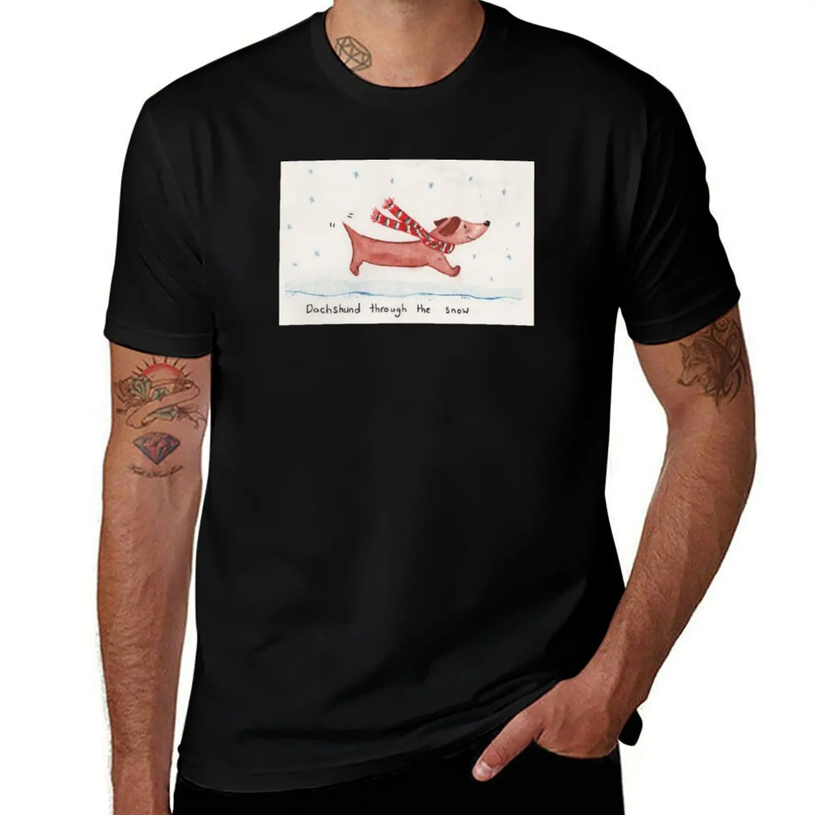

Dachshund through the snow T-Shirt cotton graphic tees Funny t-shirt new edition mens graphic t-shirts hip hop