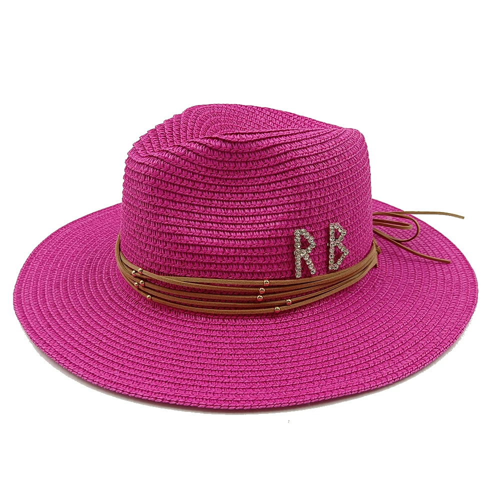 RB Rhinestone Sun Hats Women Men Summer Panama Wide Brim Straw Hats Fashion Colorful Outdoor Jazz Beach Sun Protective Cap