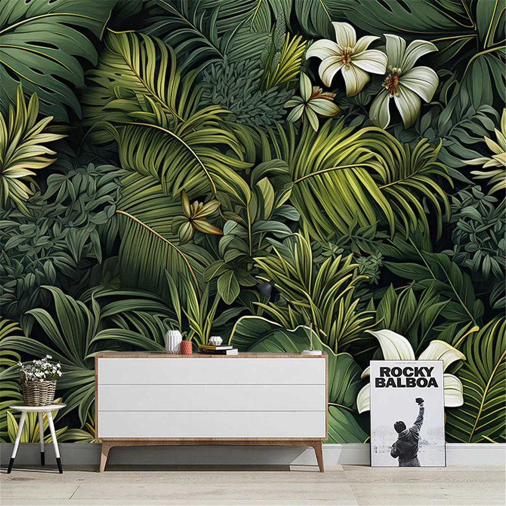 custom Tropical Rainforest Forest Green Plant Wallpaper for living room TV Background Southeast Asian Nature art home Decoration