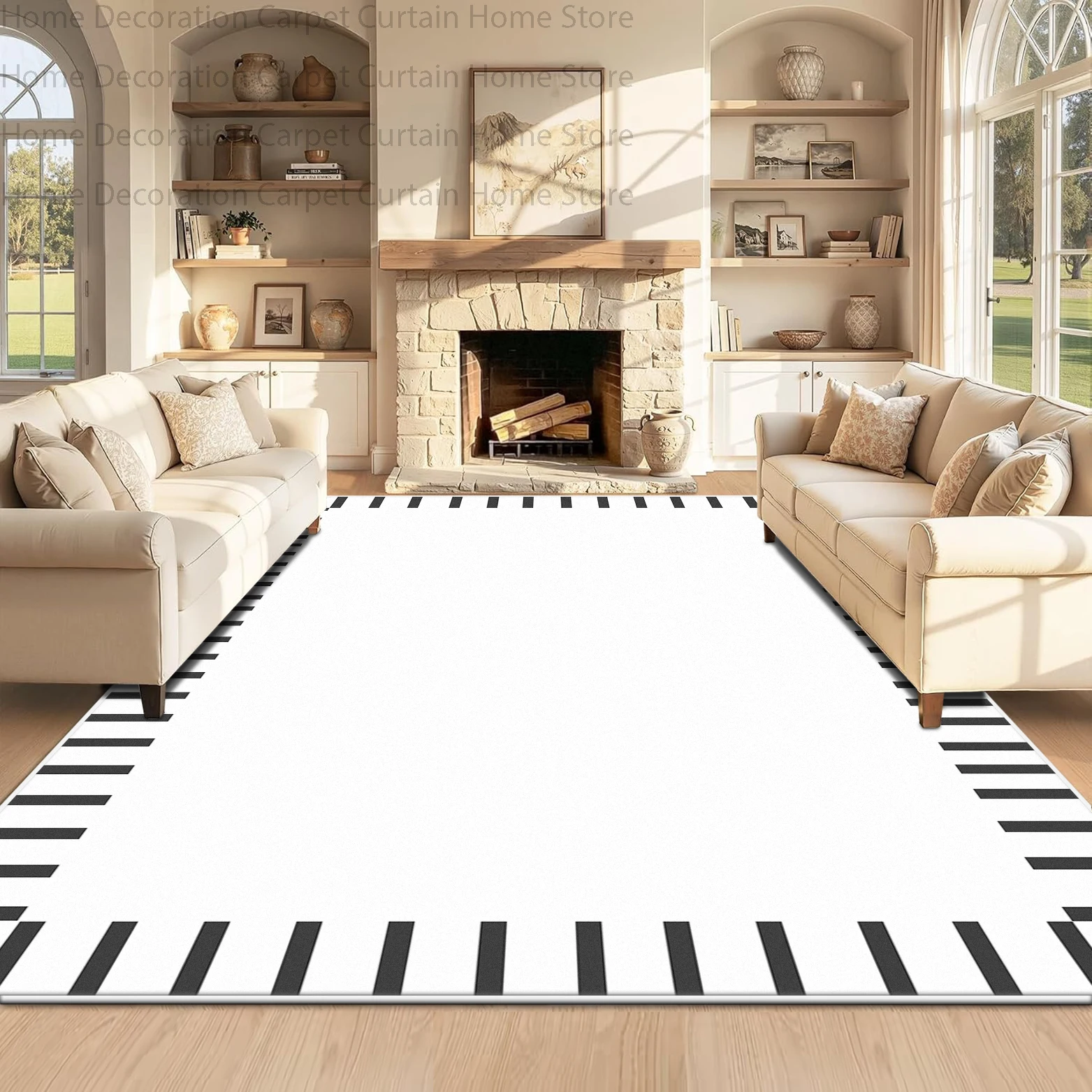 Boho Minimalist Geometric Black White Carpet Home Decor Large Size Rug for Living Room Bedroom Non-slip Soft Washable Floor Mats