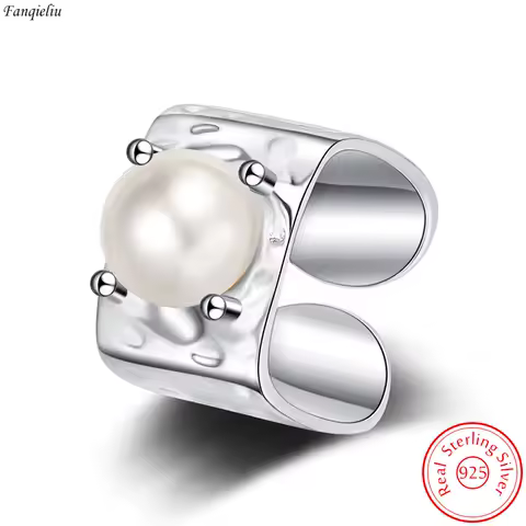 New Original Jewelry 925 Sterling Silver Pearl Wide Square Ring For Women Fashion FQL23207
