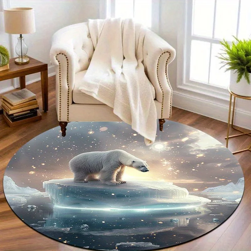 Paillasson rond Arctic Bear on Ice – Tapis léger et antidérapant lavable pour la décoration de la maison d'hiver Tranquil