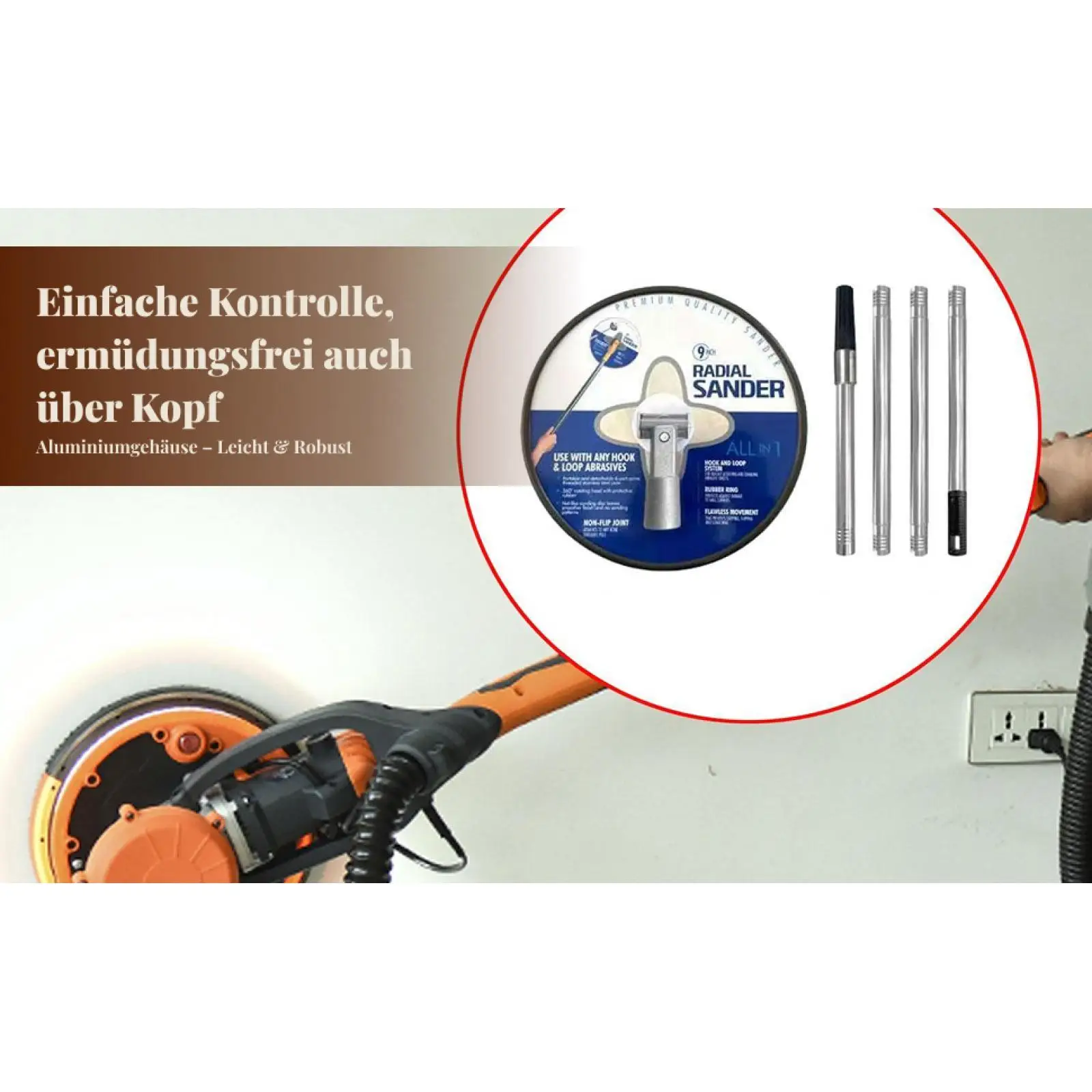 Manual Drywall Pole Sander 9 Inch Rotary Hand Sander for Wall Ceiling Sanding Painting Projects