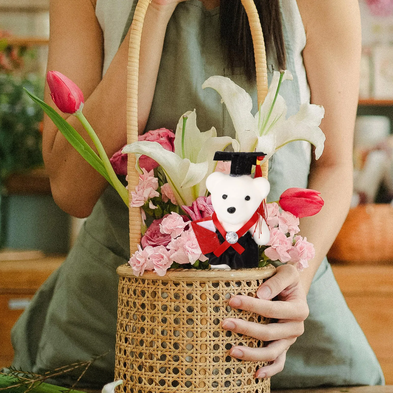 5 uds. De osos de graduación como rellenos de ramo, componentes creativos de arreglo floral, regalos de ceremonia significativos para fiesta de compañeros de clase